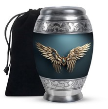 Wings Blue Light Cremation Urns for Human Ashes Male, Handmade Urn 10 Inch 