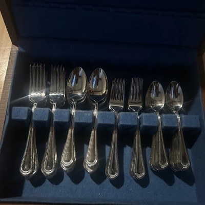 41 Pcs Wallace CHATHAM BEAD Stainless Flatware China Service For 8 MINT