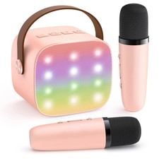 Portable Bluetooth Karaoke Machine with 2 Wireless Microphones - Fun Gift for Ki