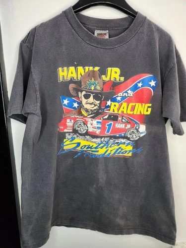 Hank Williams Jr Nascar Mashup XL Grey T Shirt Vintage vintage concert t-shirt, vintage, size XL, single stitch, B+ condition