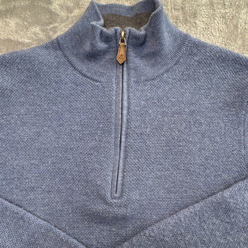 Brooks Brothers Men’s Sweater Merino Wool 1/4 Zip Mock Neck Pullover Blue