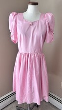 1980s Prom Dress Pink Puff Sleeve Princess Fairy Sz L