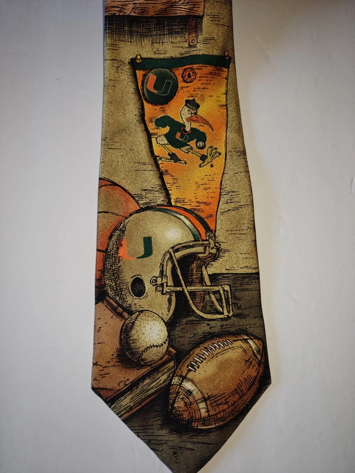University Of Miami Hurricanes University Sports Tie 100% Silk 4"x 59" Long - Image 2 of 4