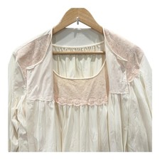 Vintage 2 Pc Nylon Peignoir Set Large Robe Nightgown Cream Lace Nylon USA