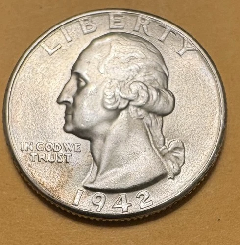 1942 D Washington UNCIRCULATED Silver Quarter 25c US Coin BU Denver Silver Coin