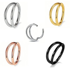 Surgical Steel Double Stack Nose Ring Piercing Hinged Hoop Huggie Earrings 18g