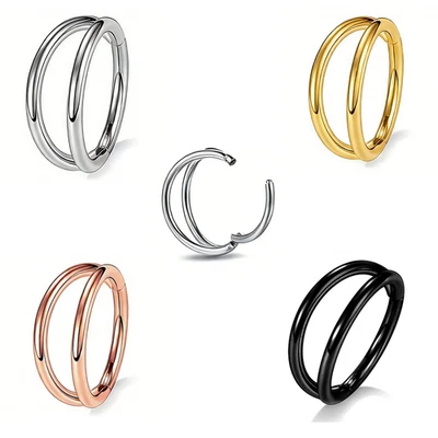 Surgical Steel Double Stack Nose Ring Piercing Hinged Hoop Huggie Earrings 18g - Image 1 of 4