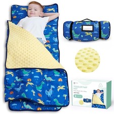 Toddler Nap Mat with Pillow and Blanket, Extra Large Rolled Napping Mats,Slum...
