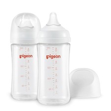 Pigeon Glass Baby Bottle, Anti-Colic, Soft Silicone Nipple, 8.1 Oz, Pack of 2
