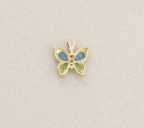 Pendant Only 10K Yellow Gold Natural Blue Topaz, Peridot , Diamond Butterfly - Picture 4 of 6