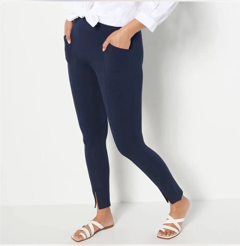 Susan Graver Weekend Petite Premium Stretch Ankle Pants Navy PM