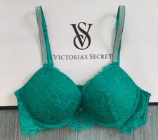 34A Victoria Secret Very Sexy Lace Shine Strap Push Up Clover Green Bra NEW