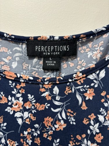 NWT Perceptions Women’s Short Sleeve Scoop Neck Dress Navy/Coral Print Size L - Picture 5 of 6