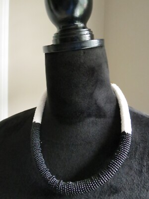 NWT $49.50 TALBOTS SHINY MINI BLACK/WHITE TIGHT SNAKE BEADS NECKLACE