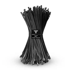 1000-Pack Premium 12" Inch Black Nylon Zip Ties, 60 lbs, UV Resistant Cable Ties
