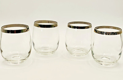 Dorothy Thorpe Style Roly Poly Optic Silver Band Glasses 12 oz - Set of 4 MCM