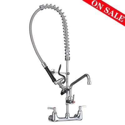 Commercial Sink Faucet With Pre Rinse Sprayer Wall Mount Kitchen