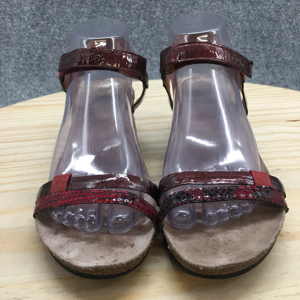 Sandalias Taos Mujer 38 Gala Informales Punta Abierta Cordones Cuña Cuero Borgoña Foto 4 de 4