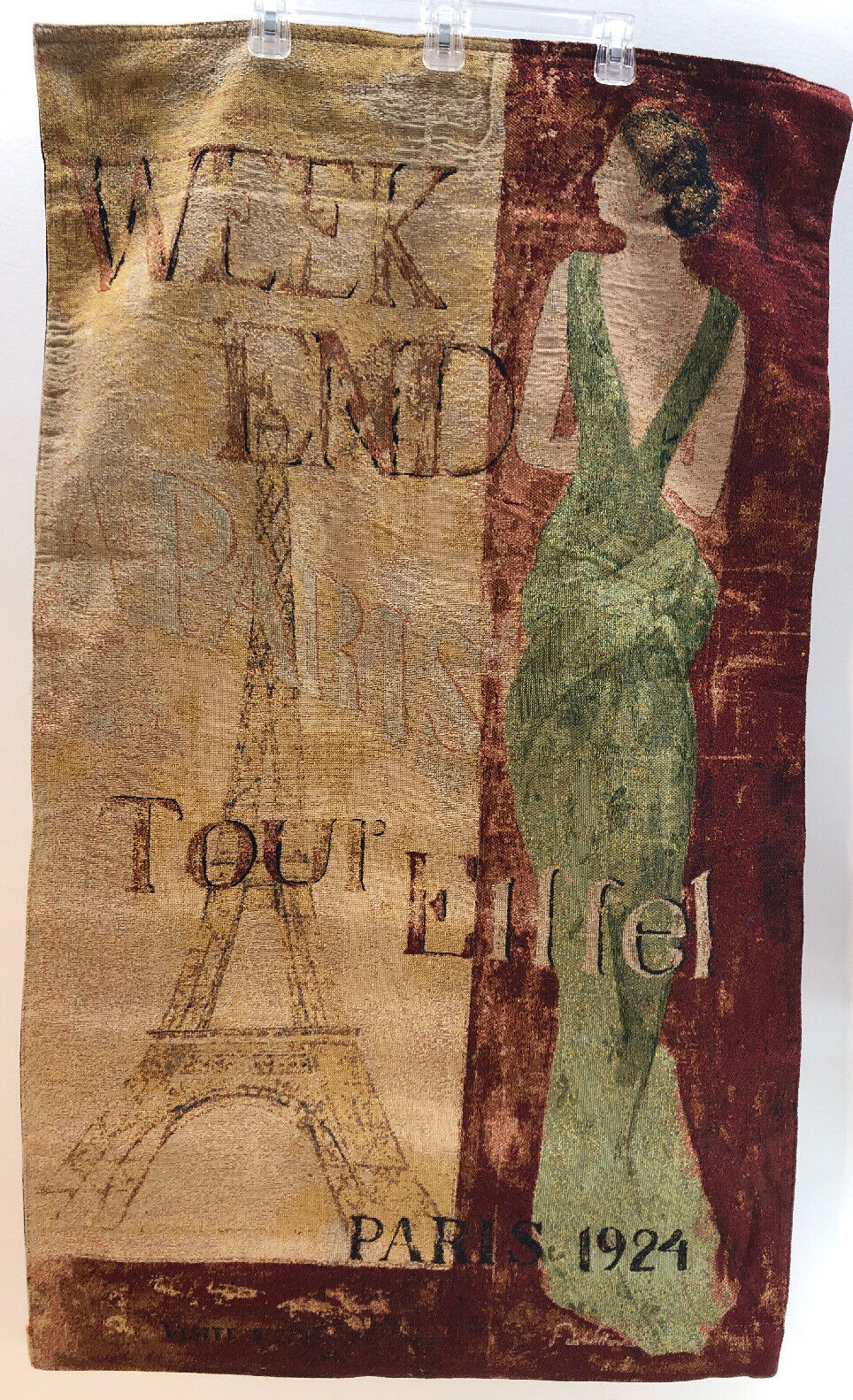Mohawk Paris 1924 Eiffle Tower Vintage Wall Tapestry Hanging 27" x 45" NEW 