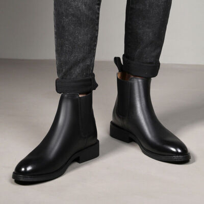 Mens Chelsea Boots Slip On Ankle Leather Pull On Casual Dress Suit - Main Image