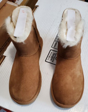 UGG Women Ankle Booties Mini Bailey Logo Strap Size US 8 Chestnut Brown Suede 1E