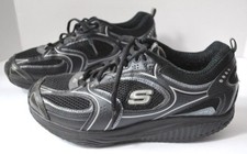 Skechers Womens 9.5 Shape-Ups Black Silver Walking Tone Walk Stand EUC