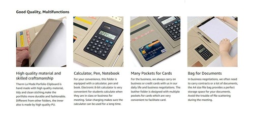 Conference Folder Professional Portfolio with Card Slot, Calculator, Note , Pen - Picture 4 of 17