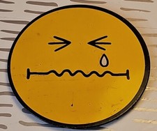 Painful Sad Emoji Metal Button 3" Made In Hong Kong VTG RARE