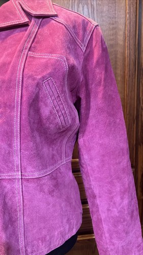 Wilsons Leather Maxima Hot Pink Suede Snap Jacket Vintage Size Large Moto Foderato - Foto 4 di 12