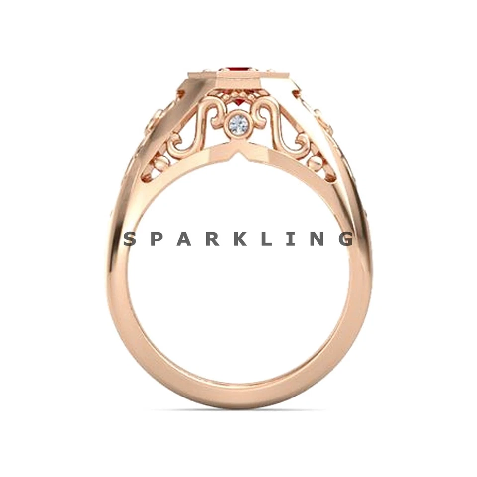 Ruby Round Cut With 925 Sterling Silver Gold Plated Ring For Men's #D750 - Image 4 of 4