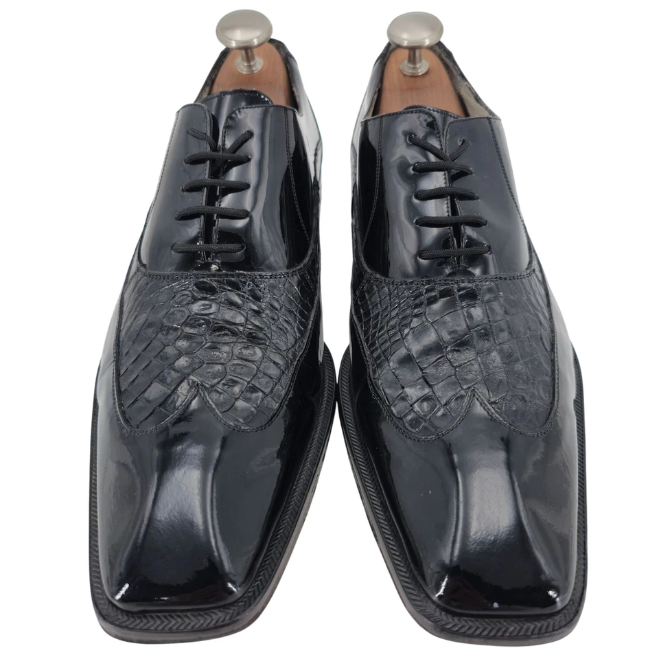 Belvedere Cocodrilo Exótico Formal Para Hombre 11.5 Negro Charol Esmoquin Zapatos Foto 2 de 4