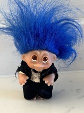 Vintage 1985 DAM Troll In Wedding Suit With Blue Hair