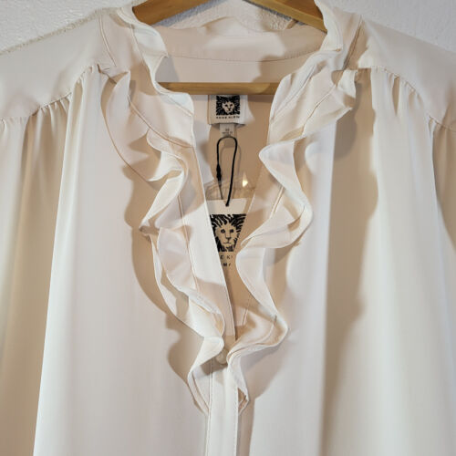 x3 Womens NWT Anne Klein Sleeveless Romantic Comfort Button Up Ivory Top Blouse