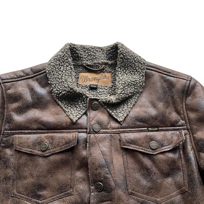 NWT Wrangler Men's Faux Leather Vintage Crackle Shearling Jacket