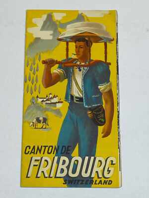 Canton De Fribourg Switzerland Map Travel Brochure Guide Vintage Sarine River