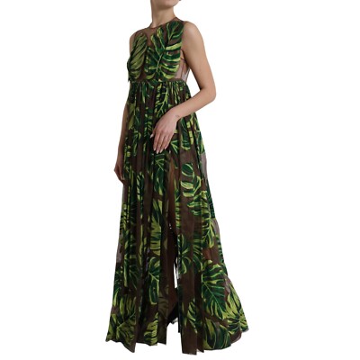 dolce gabbana green leaf dress Dolce & Gabbana Flocked Leaf Print Mini Dress