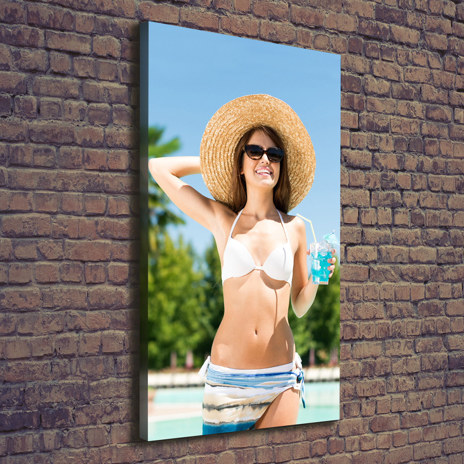 Cuadros Modernos Sobre Lienzo Para el Salón 70x140 Mujer junto a la piscina