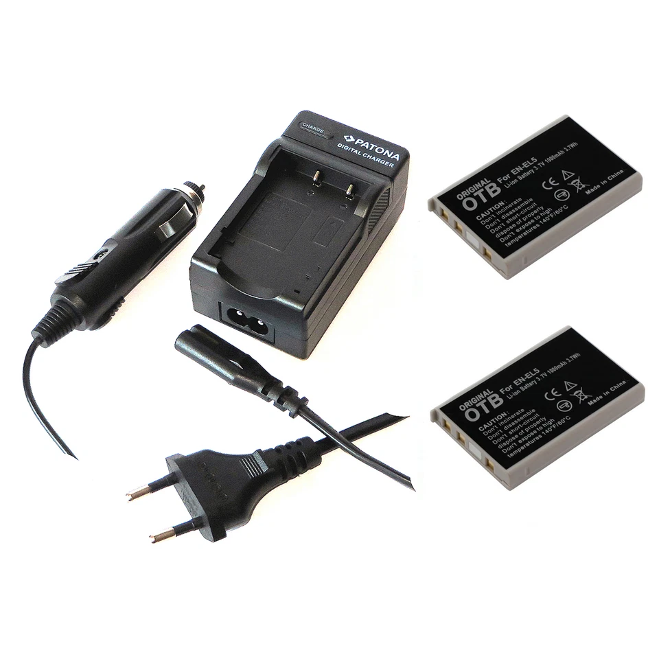 PATONA, OTB 2x Akku und Ladegerät für Nikon Coolpix P100 P500 P510 P520 P530 EN-EL5