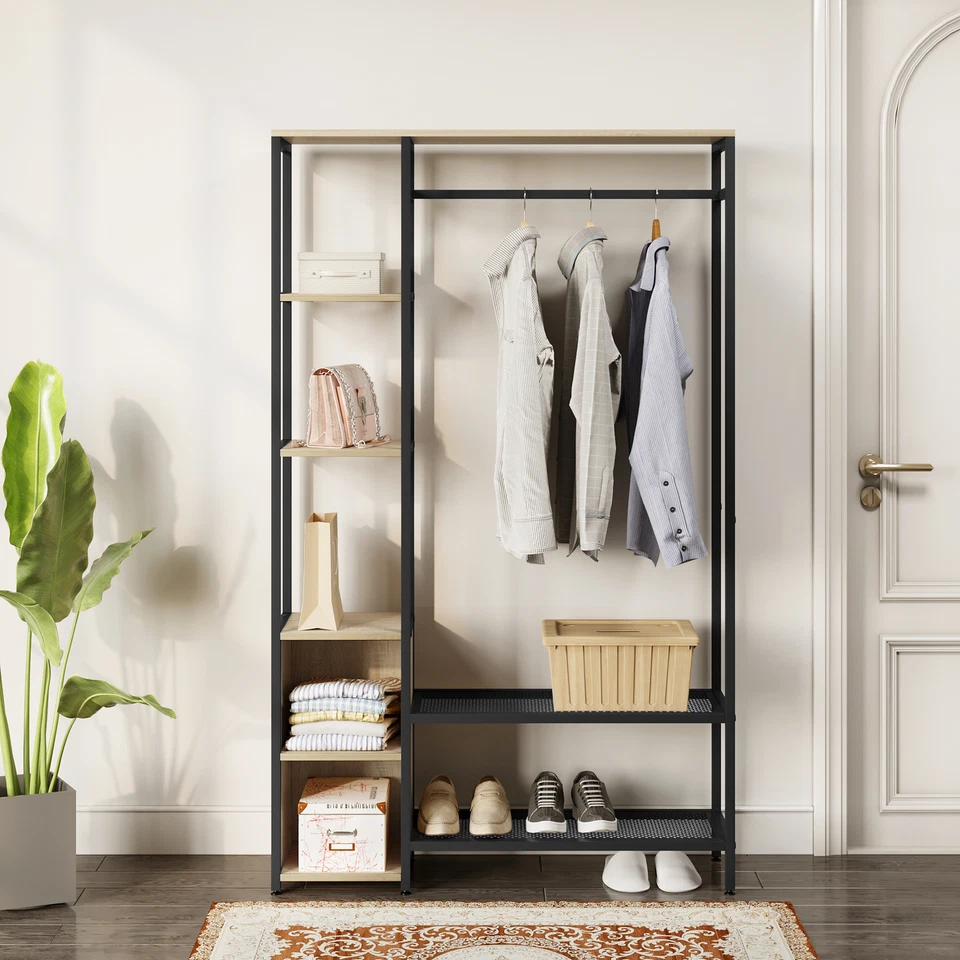 EUGAD Kleiderständer Garderobenständer mit Kleiderstange & Schuhregalen aus Holz - Bild 2 von 4