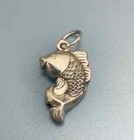 Vintage Estate Fish Charm Pendant 14K Yellow Gold Plated Free Chain