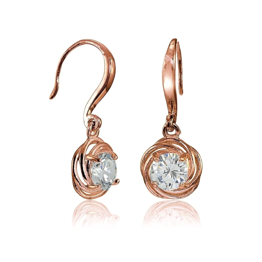 ピアス Knot Pink Silver Earrings (SILVER 925) Rose Gold Flashed Sterling Silver Cubic Zirconia Love Knot