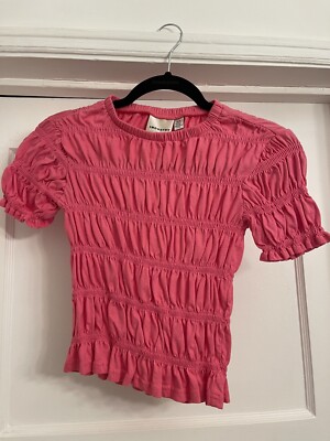 PHILOSOPHY REPUBLIC CLOTHING Smocked Crew Neck T-Shirt Size S Pink