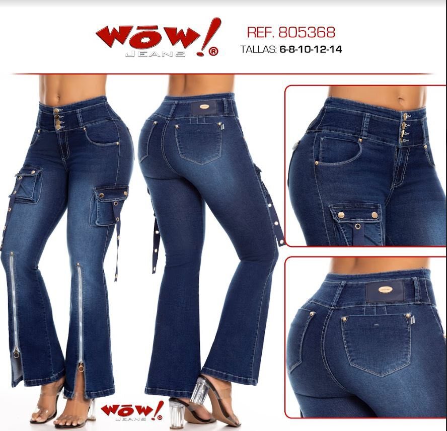WOW JEANS COLOMBIANOS, Butt Lifter Blue Denim Boot Cut Jean W/ Pockets #805368
