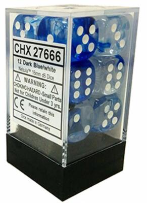 Chessex Dice d6 Set 16mm Nebula Dark Blue w/ White Pips 6 Sided Die 12 CHX 27666