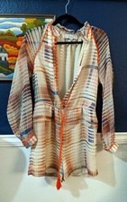 Adelyn Rae White Semi-Sheer Striped Plaid Pom Pom Romper Sz Small S