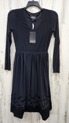 COLLECTIF LONDON Mavis Bat Mesh Border Long Mesh Sleeve Swing Dress Size SMALL**