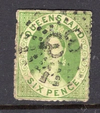 Queensland nice rays 33 on QV 6d Chalon annotated "Mackay rated R"