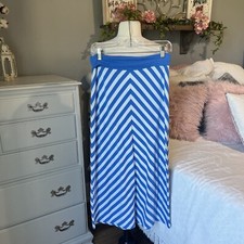 Comfy Maxi Skirt Knit Blue Stripe Fold over Waistband Stretchy Long Womens Small