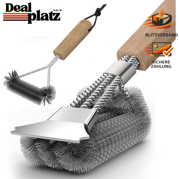 GrillbüRste 2 StüCk Mit Holzgriff 39Cm Edelstahlborsten 360° Reinigung-image