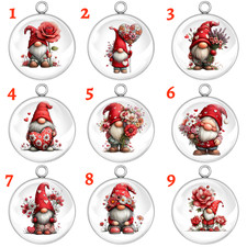 Floral Love Gnomes / Valentine Gnome Glass Cabochon Charms